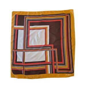 Vintage JS Germain Scarf Hand Rolled Hem 1970's Geometric Print Square Brown